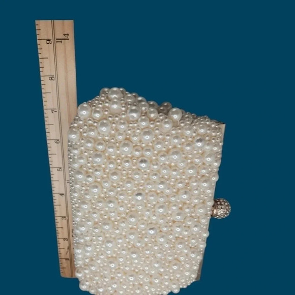 My gift faux pearl evening clutch shoulder bag beige - Picture 11 of 12